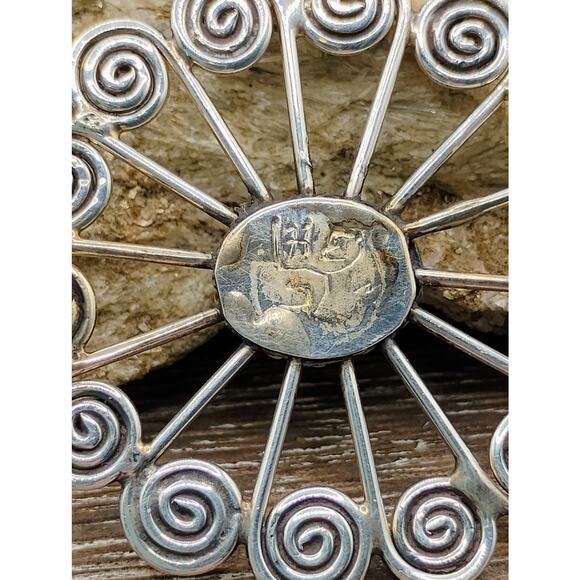 Vintage Turquoise and Sterling Silver Pinwheel Brooch - Picture 4 of 6